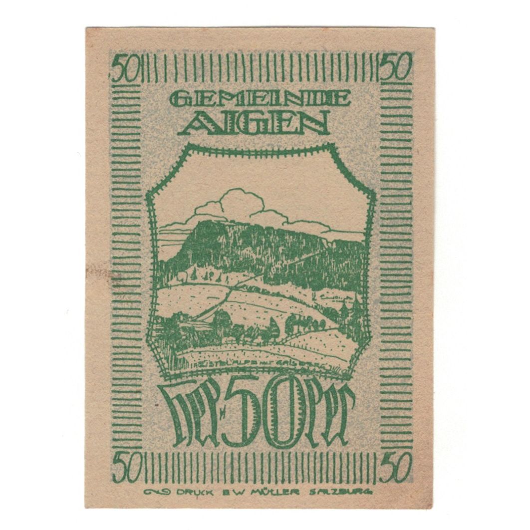 Banknote, Austria, Aigen Sbg. Gemeinde, 50 Heller, paysage, 1920, 1920-12-31
