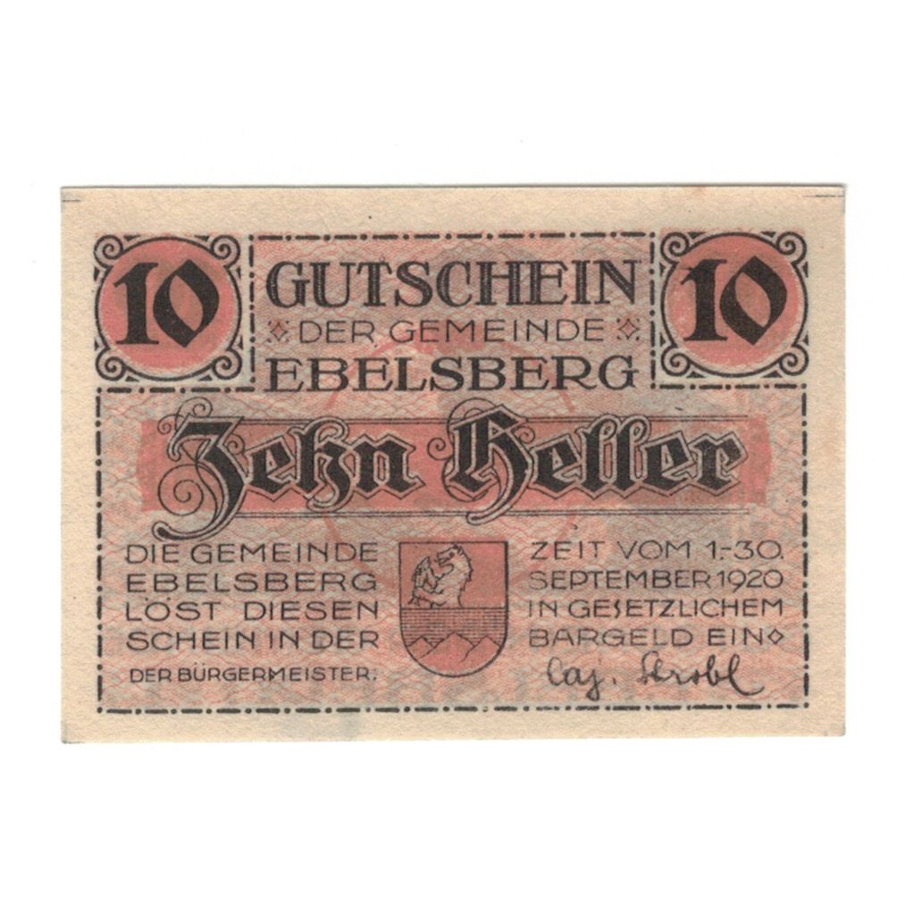 Banknote, Austria, Ebelsberg O.Ö. Gemeinde, 10 Heller, personnage, 1920