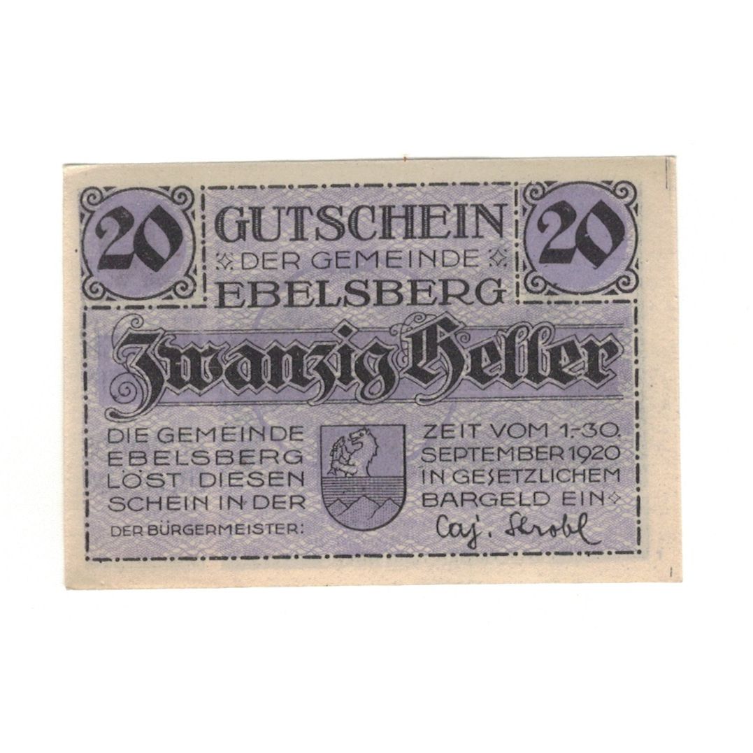 Banknote, Austria, Ebelsberg O.Ö. Gemeinde, 20 Heller, personnage, 1920