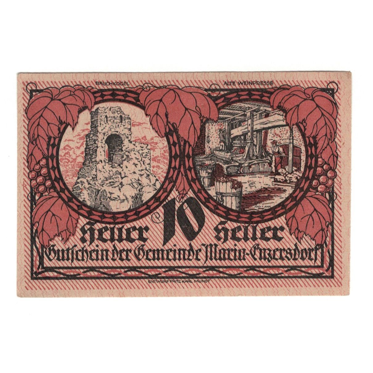 Banknote, Austria, Maria Enzersdorf N.Ö. Gemeinde, 10 Heller, château, 1920