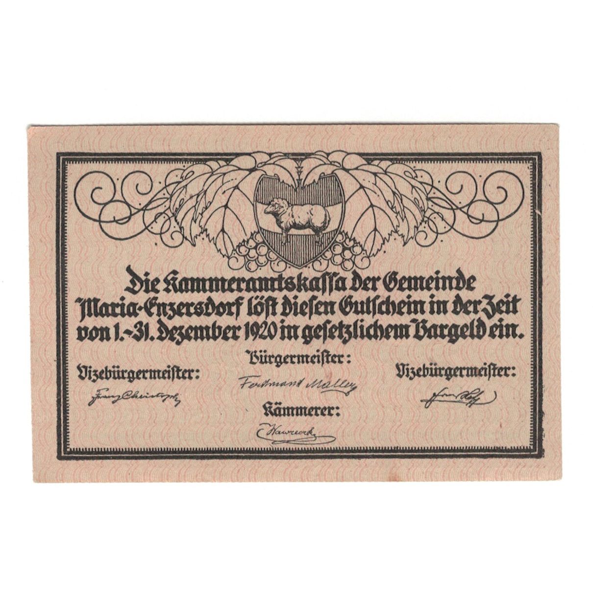 Banknote, Austria, Maria Enzersdorf N.Ö. Gemeinde, 10 Heller, château, 1920