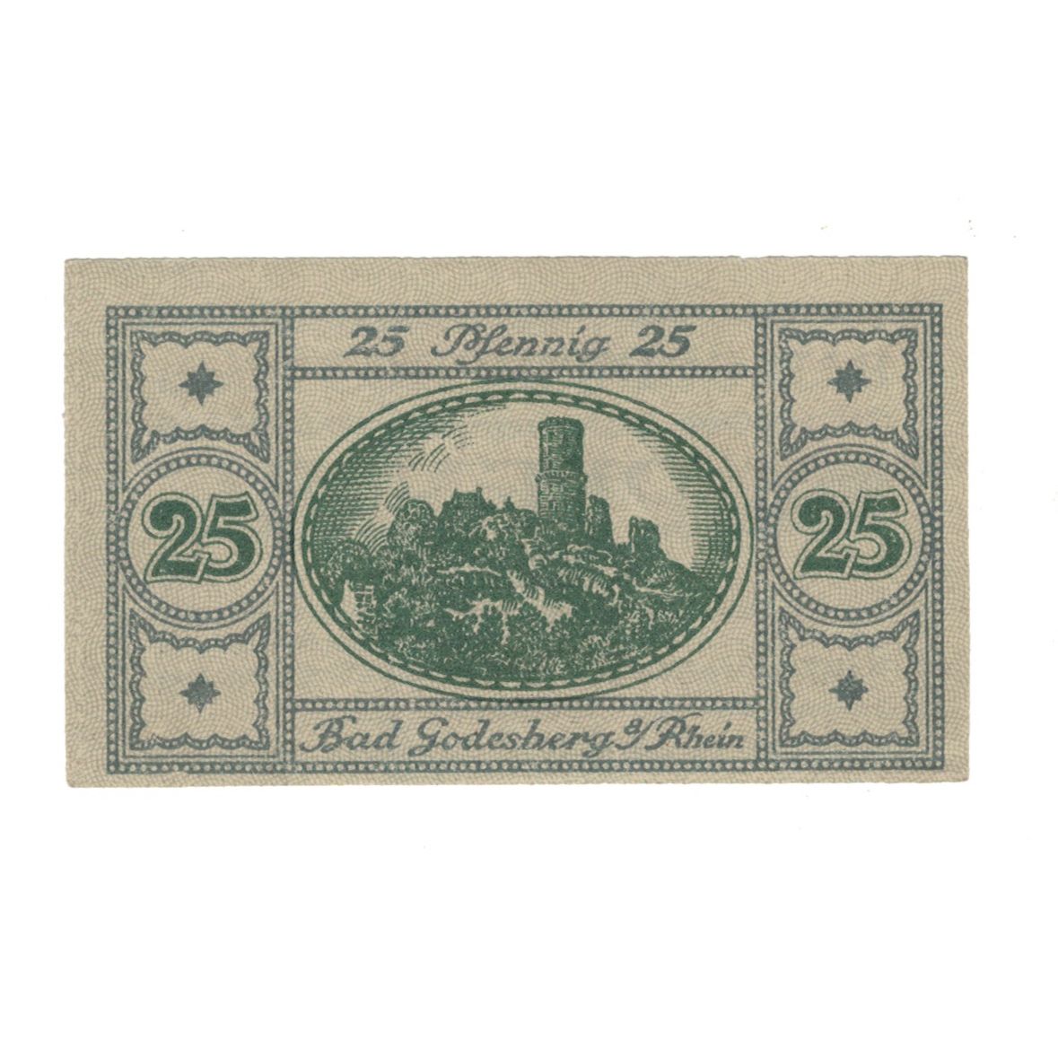 Banknote, Germany, Godesberg Bad Stadt, 25 Pfennig, château, 1920, 1920-10-25