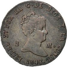 SPAIN, 2 Maravedis, 1848, Segovia, KM #532.4, AU(50-53), Copper, 2.00