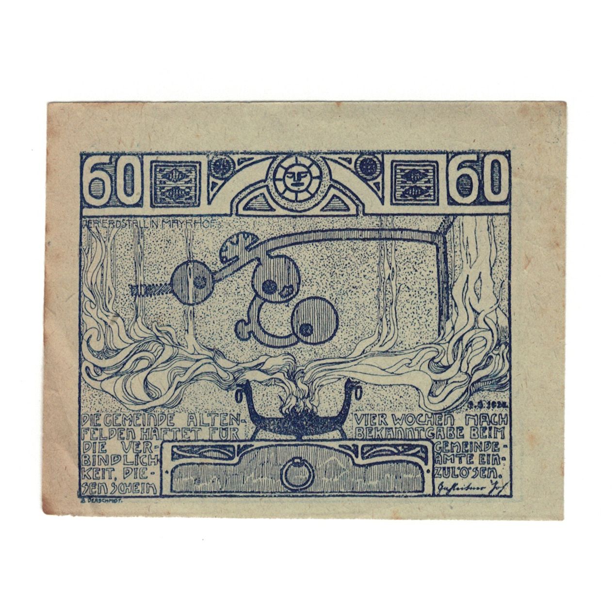 Banknote, Austria, Altenfelden O.Ö. Gemeinde, 60 Heller, paysage, 1920