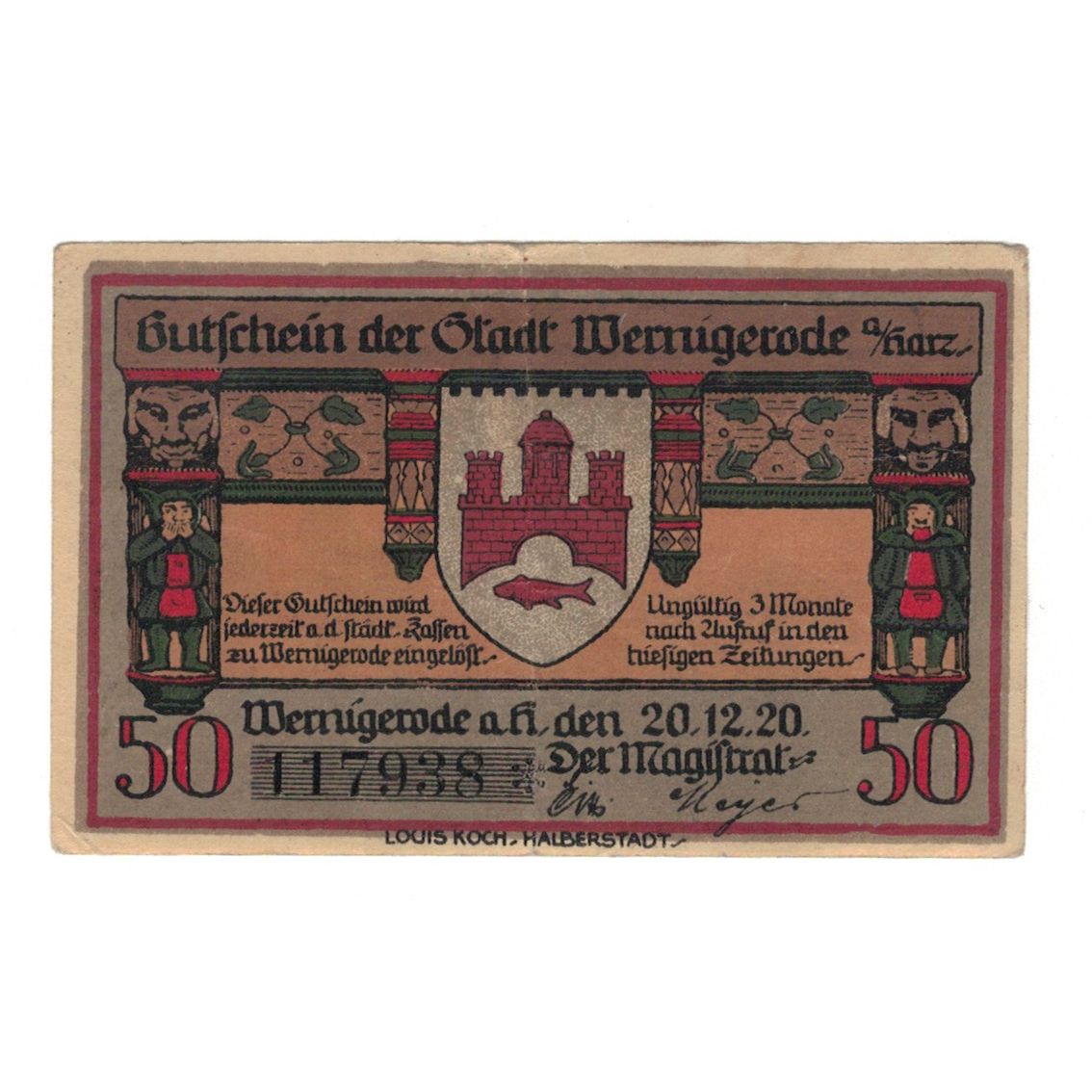 Banknote, Germany, Wernigerode Stadt, 50 Pfennig, village, 1920, 1920/12/20