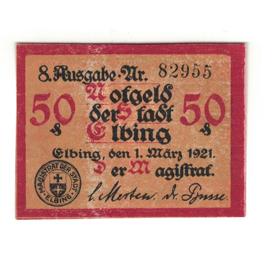 Banknote, Germany, Elbing Stadt, 50 Pfennig, Blason, 1921, 1921/03/01
