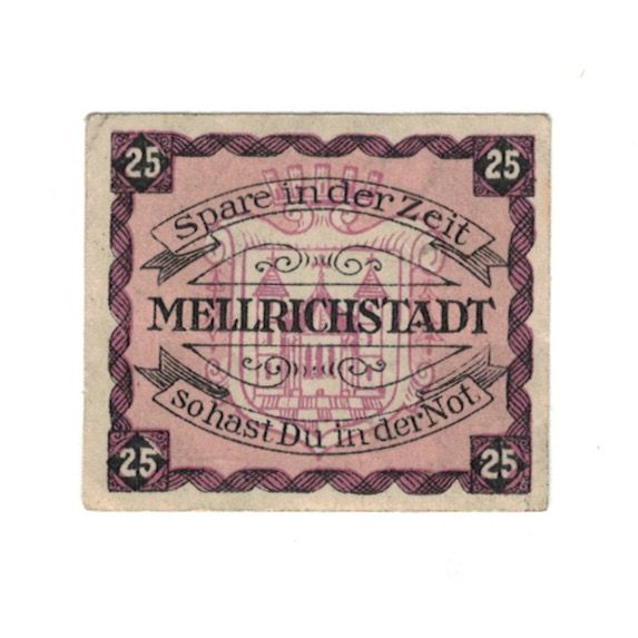 Banknote, Germany, Mellrichstadt Bezirkssparkasse, 25 Pfennig, valeur faciale