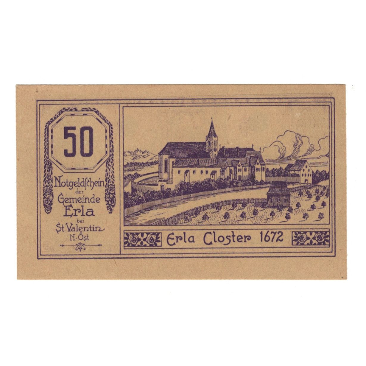 Banknote, Austria, Erla N.Ö. Gemeinde, 50 Heller, village, 1920, 1920-12-31