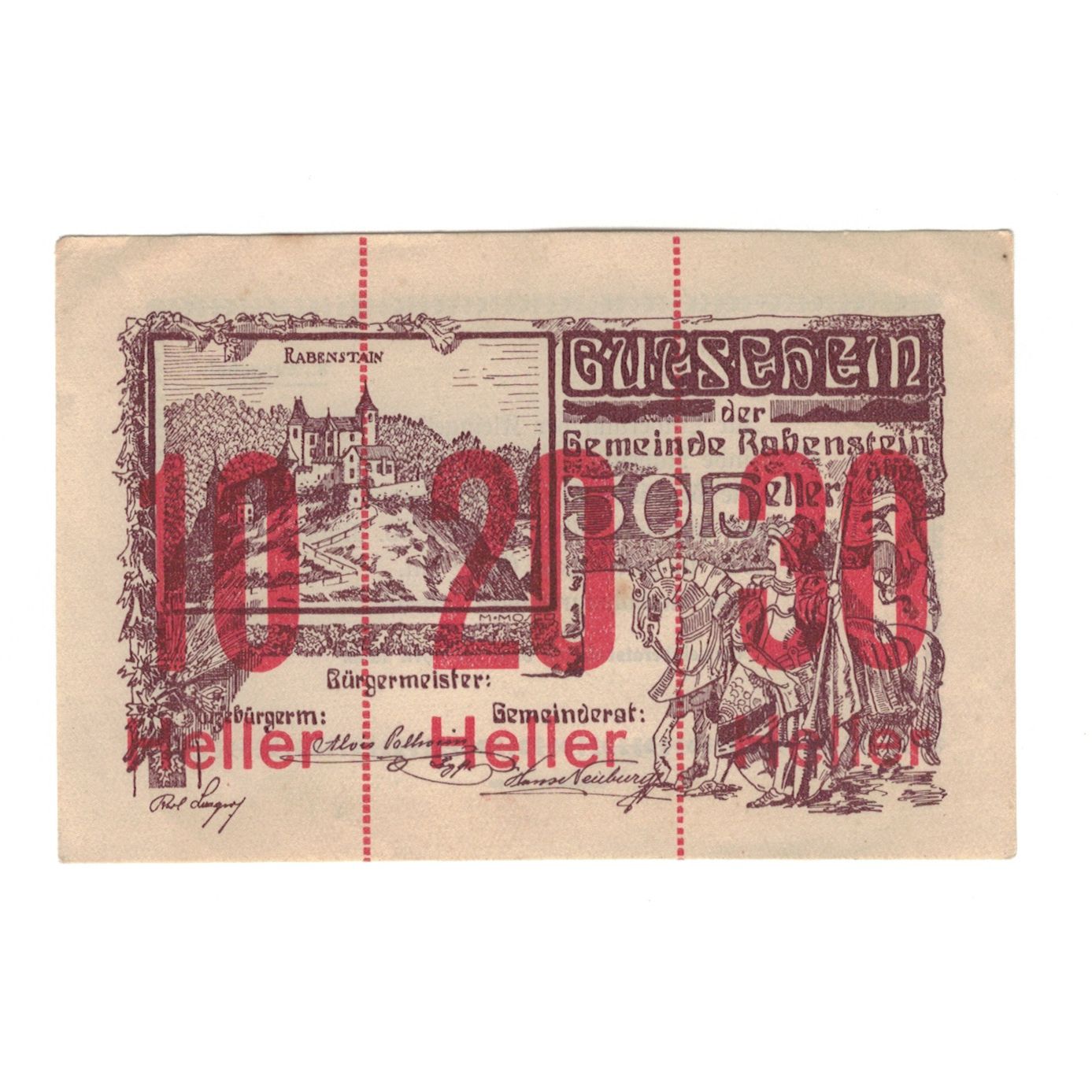 Geldschein, Österreich, Rabenstein N.Ö. Gemeinde, 60 Heller, paysage, 1920