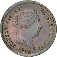 SPAIN, 5 Centimos, 1860, Ségovie, KM #602, AU(55-58), Copper, 1.81