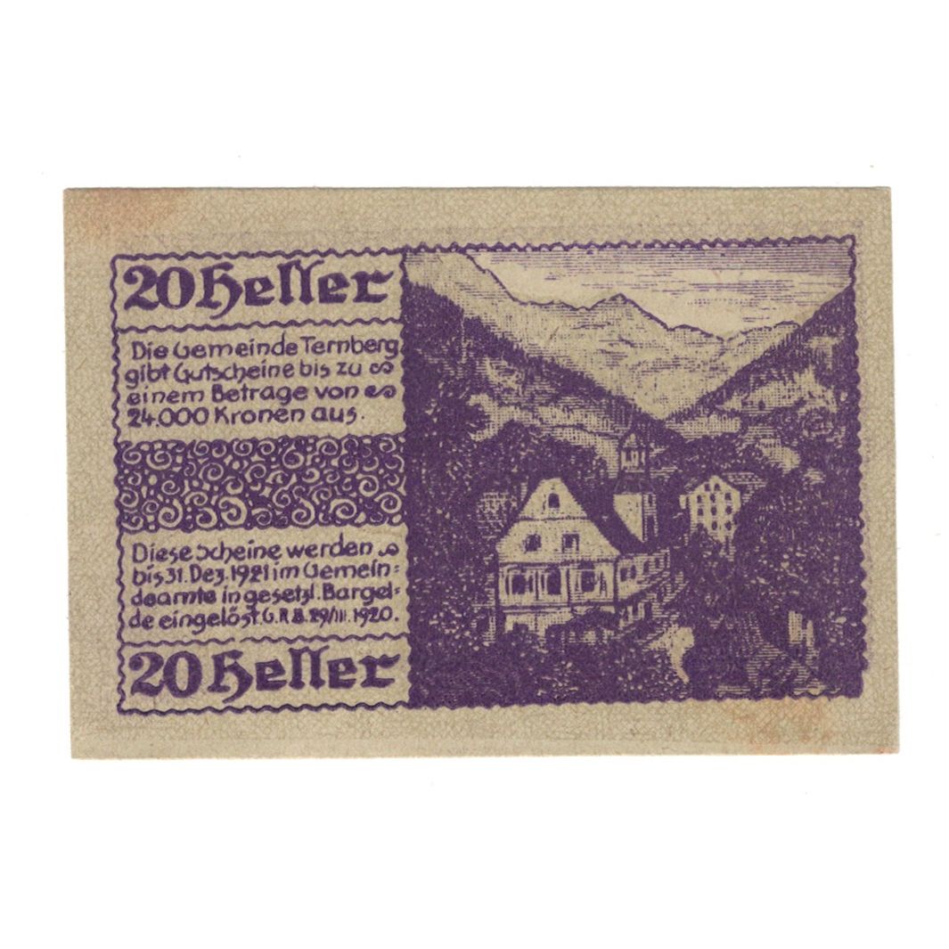 Geldschein, Österreich, Esternberg O.Ö. Gemeinde, 20 Heller, paysage, 1920