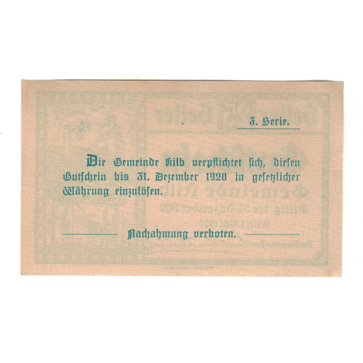 Banknote, Austria, Kilb N.Ö. Prv. Pfarrgemeinde, 25 Heller, Texte, 1920
