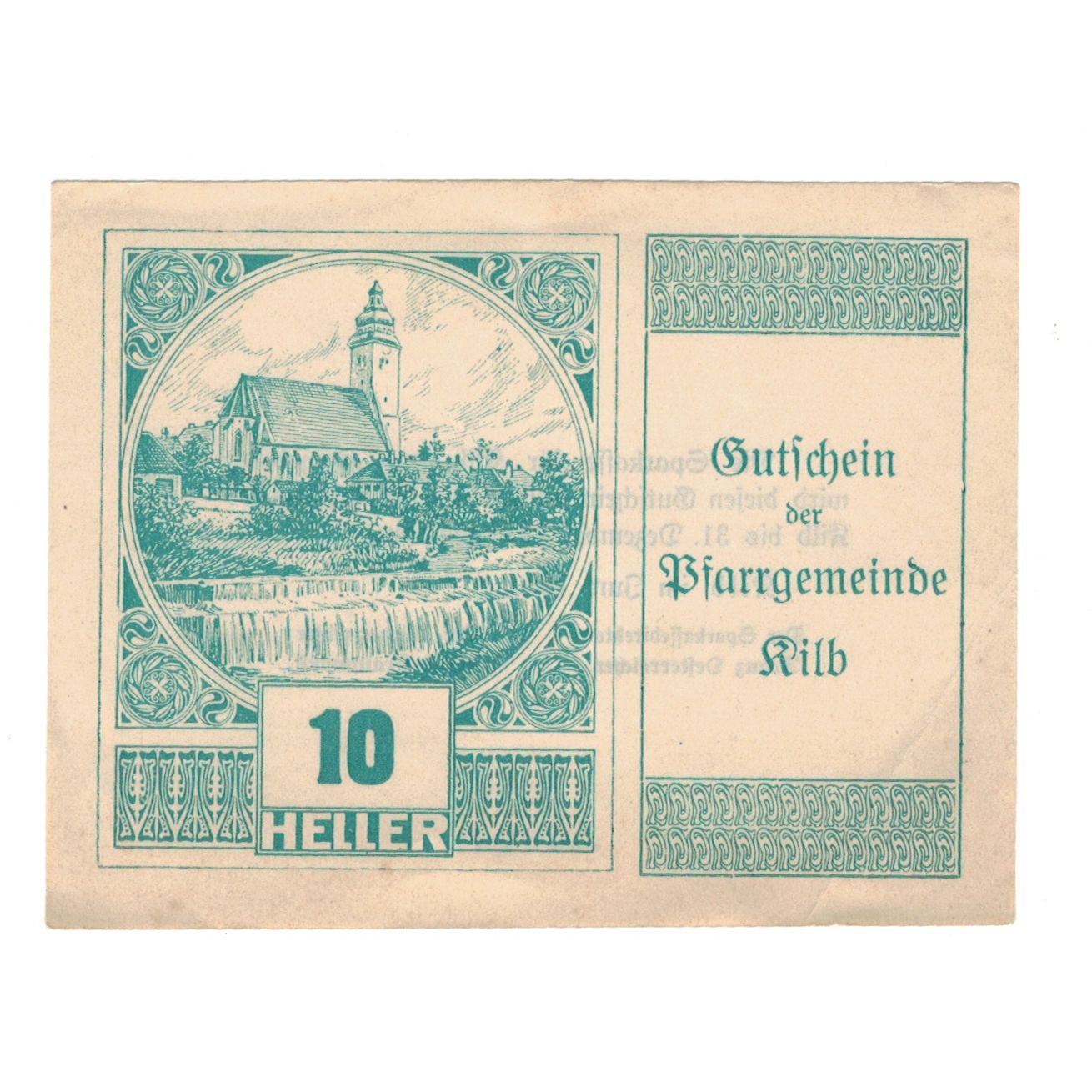 Nota, Áustria, Kilb N.Ö. Prv. Pfarrgemeinde, 10 Heller, Texte, 1920