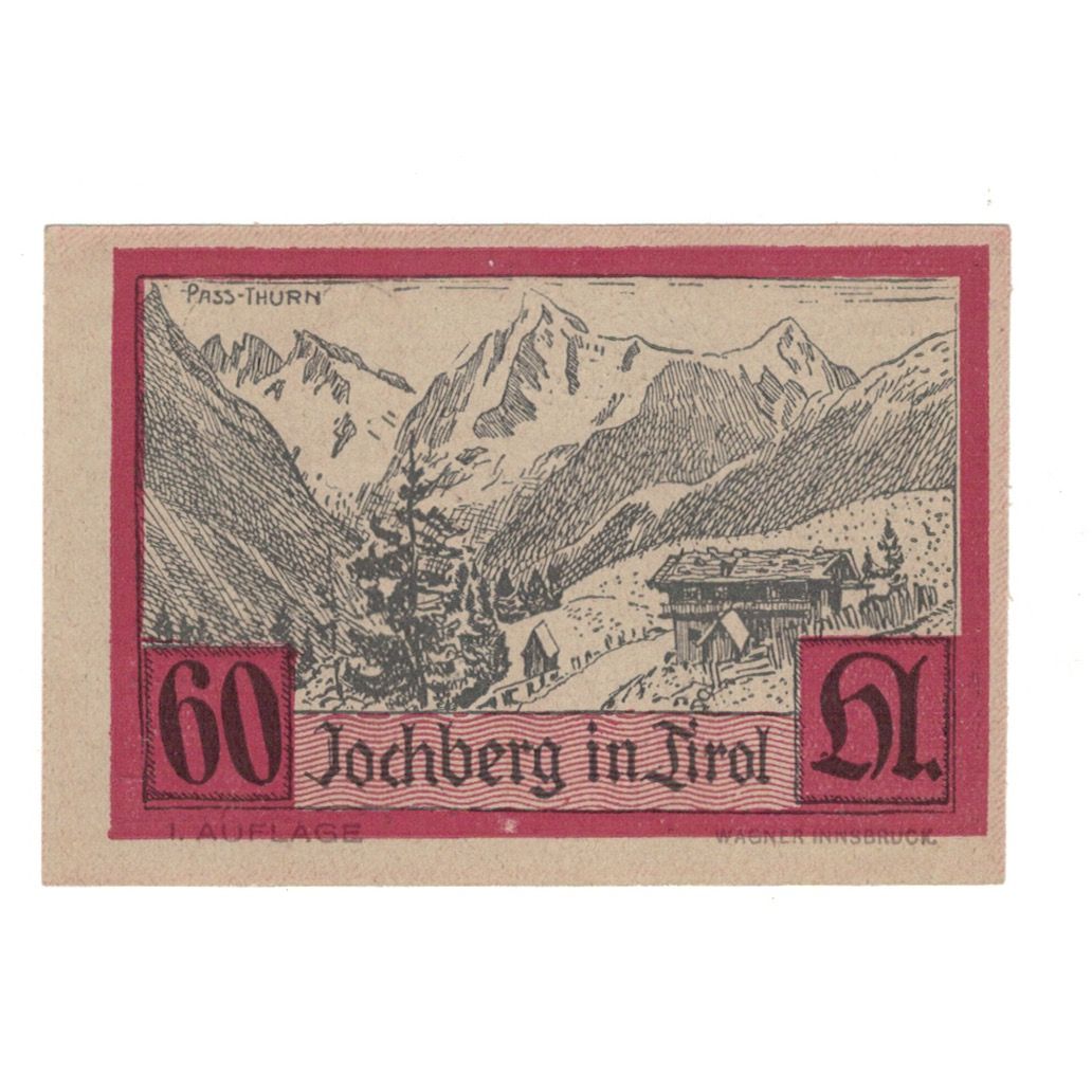 Banknote, Austria, Jochberg Tirol Gemeinde, 60 Heller, paysage, 1920