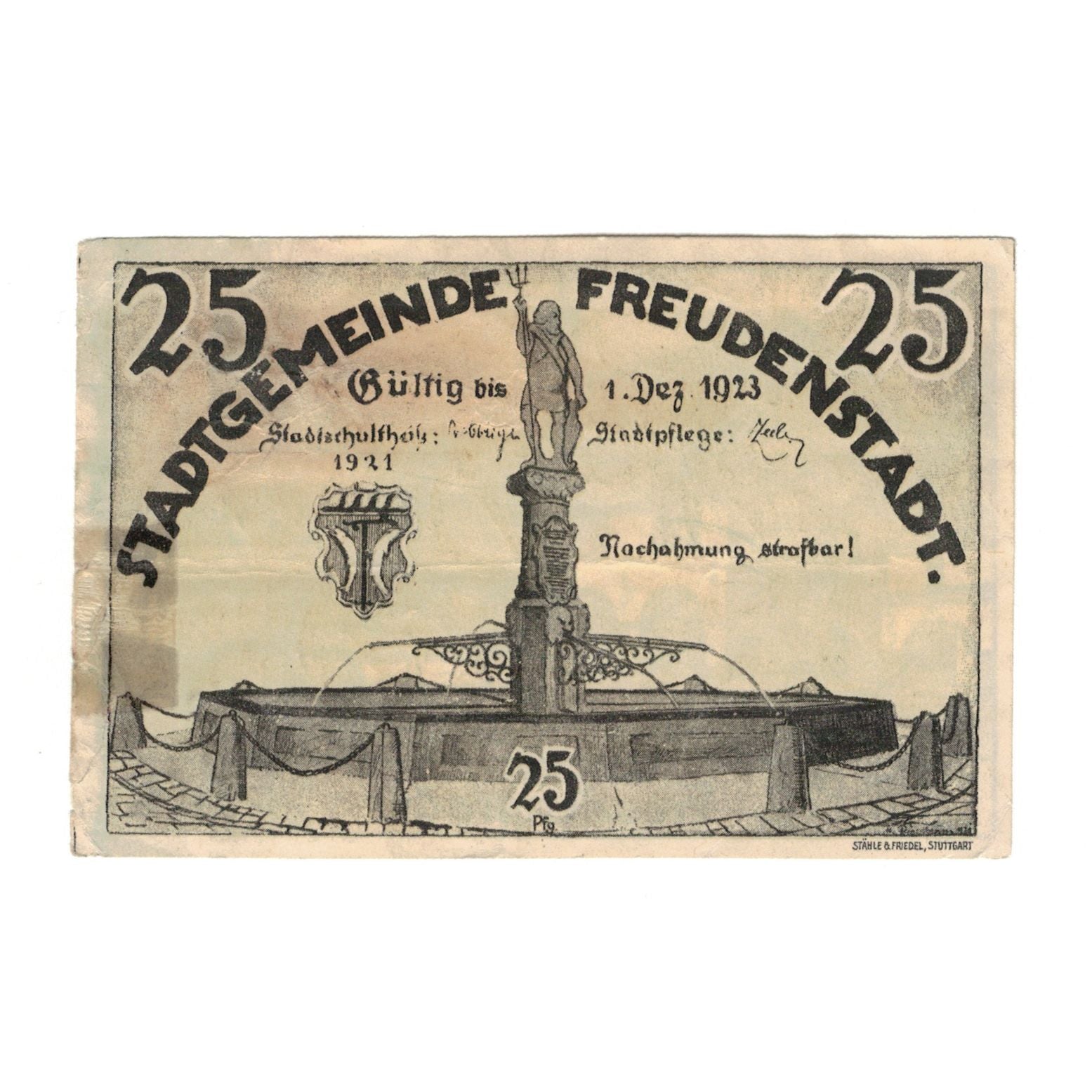 Billet, Allemagne, freudenstadt, 25 Pfennig, village, 1921, 1923_12_01, SUP