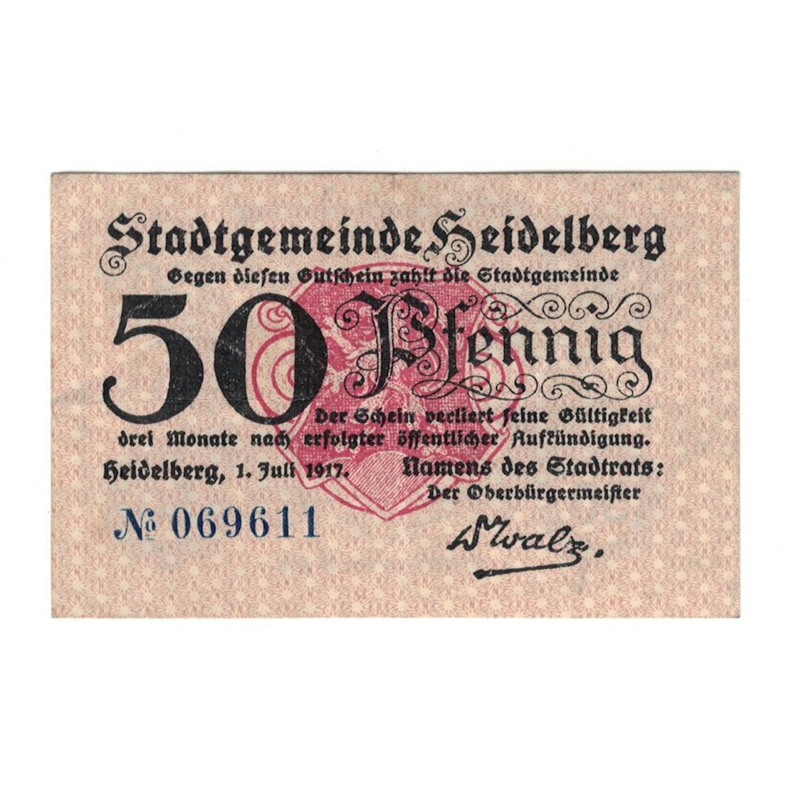 Banconote, Germania, Heidelberg Stadt, 50 Pfennig, château, 1917, 1917-07-01