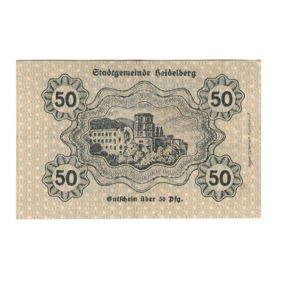 Banconote, Germania, Heidelberg Stadt, 50 Pfennig, château, 1917, 1917-07-01