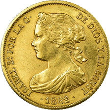 Moneda, España, Isabel II, 100 Reales, 1862, Barcelone, MBC+, Oro, KM:605.1