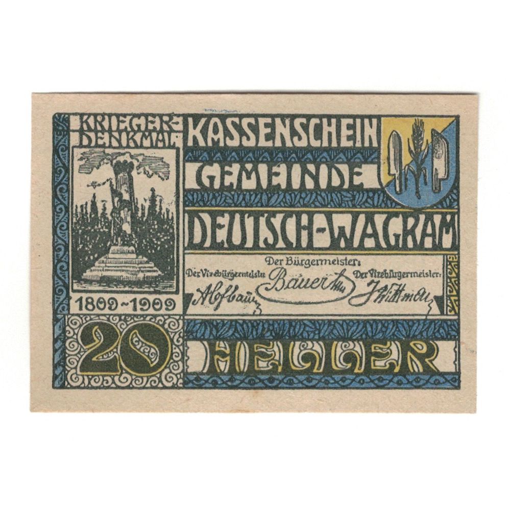 Banknote, Austria, Deutsch-Wagram N.Ö. Gemeinde, 20 Heller, Texte, 1920