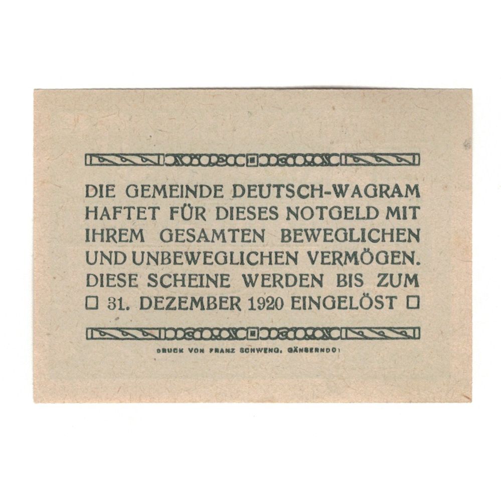 Banknote, Austria, Deutsch-Wagram N.Ö. Gemeinde, 20 Heller, Texte, 1920