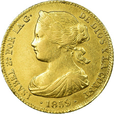 Coin, Spain, Isabel II, 100 Reales, 1859, Madrid, AU(50-53), Gold, KM:605.2