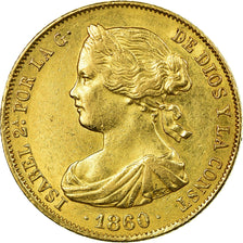 Munten, Spanje, Isabel II, 100 Reales, 1860, Madrid, PR, Goud, KM:605.2