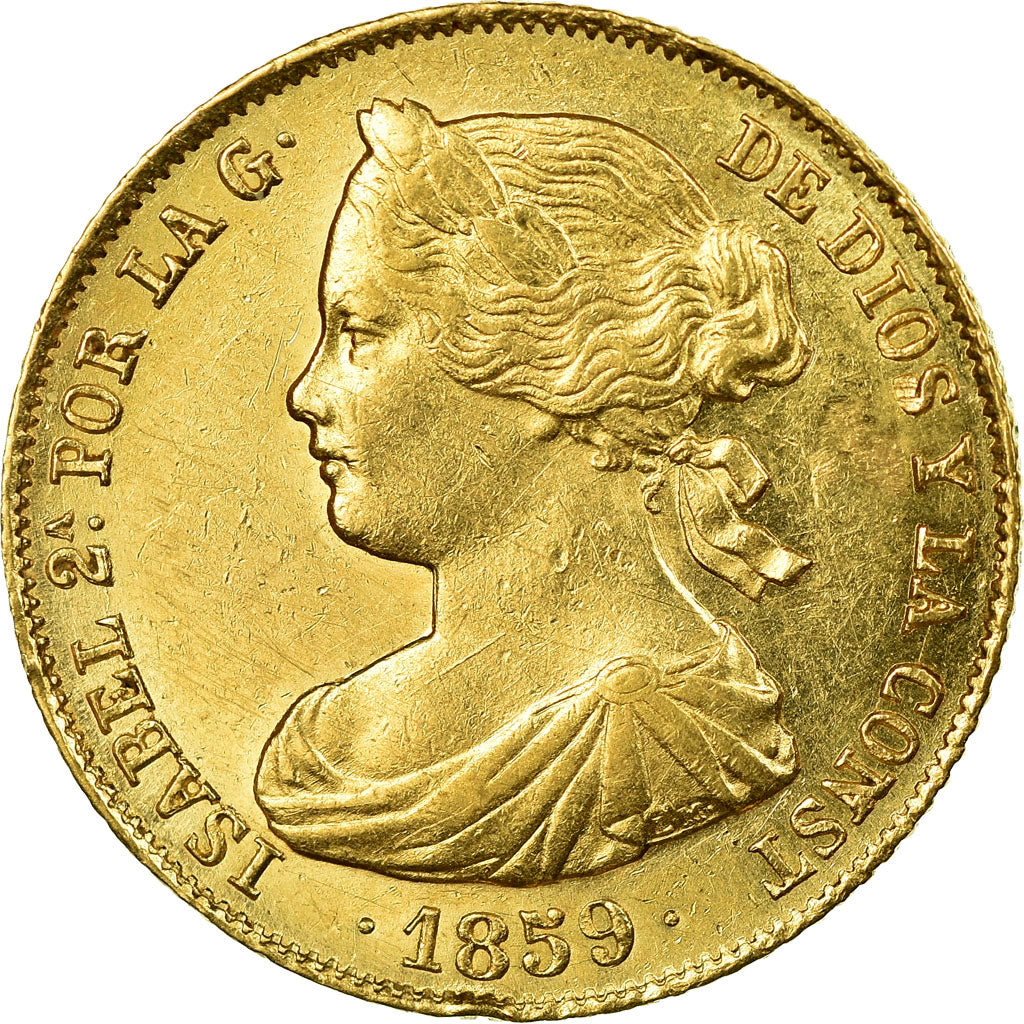 Münze, Spanien, Isabel II, 100 Reales, 1859, Sevilla, VZ, Gold, KM:605.3