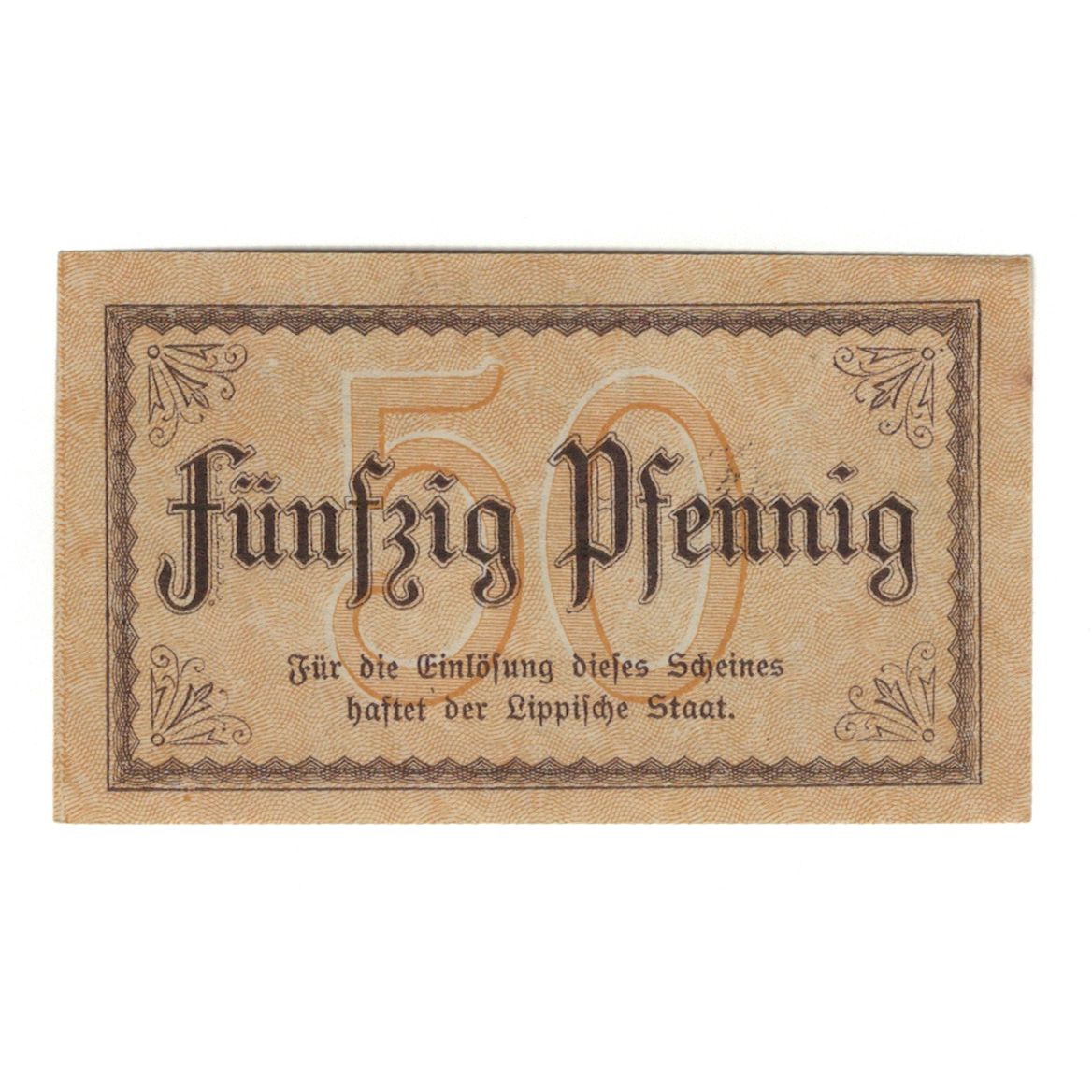 Banknote, Germany, Lippe Fürstlich Lippische Regierung in Detmold, 50 Pfennig