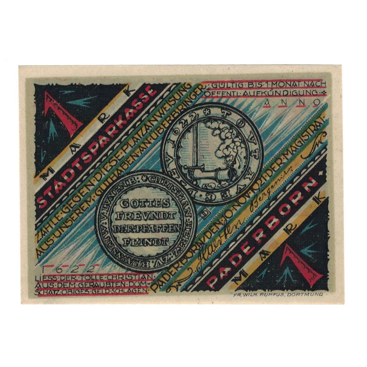 Banknote, Germany, Paderborn Stadt, 1 Mark, personnage, 1921, 1921-11-10
