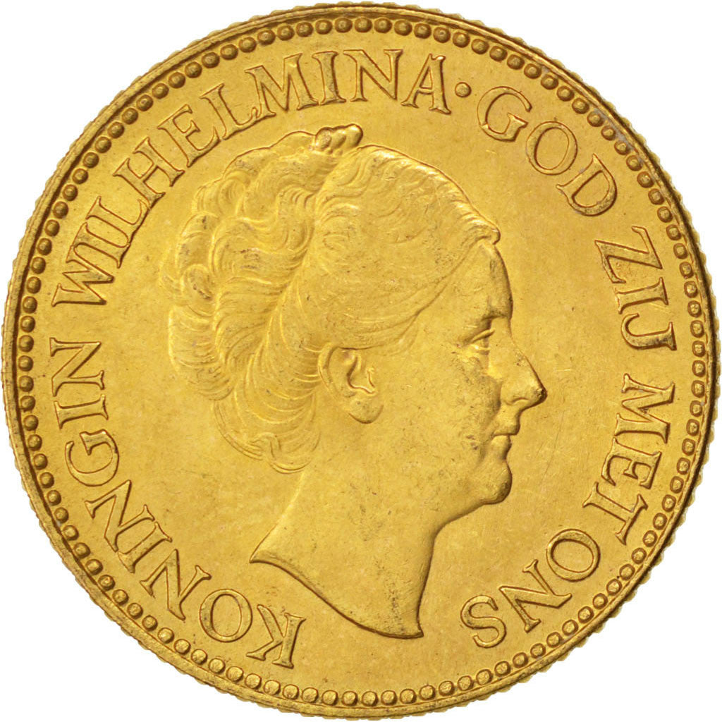 Moneta, Paesi Bassi, Wilhelmina I, 10 Gulden, 1925, SPL-, Oro, KM:162