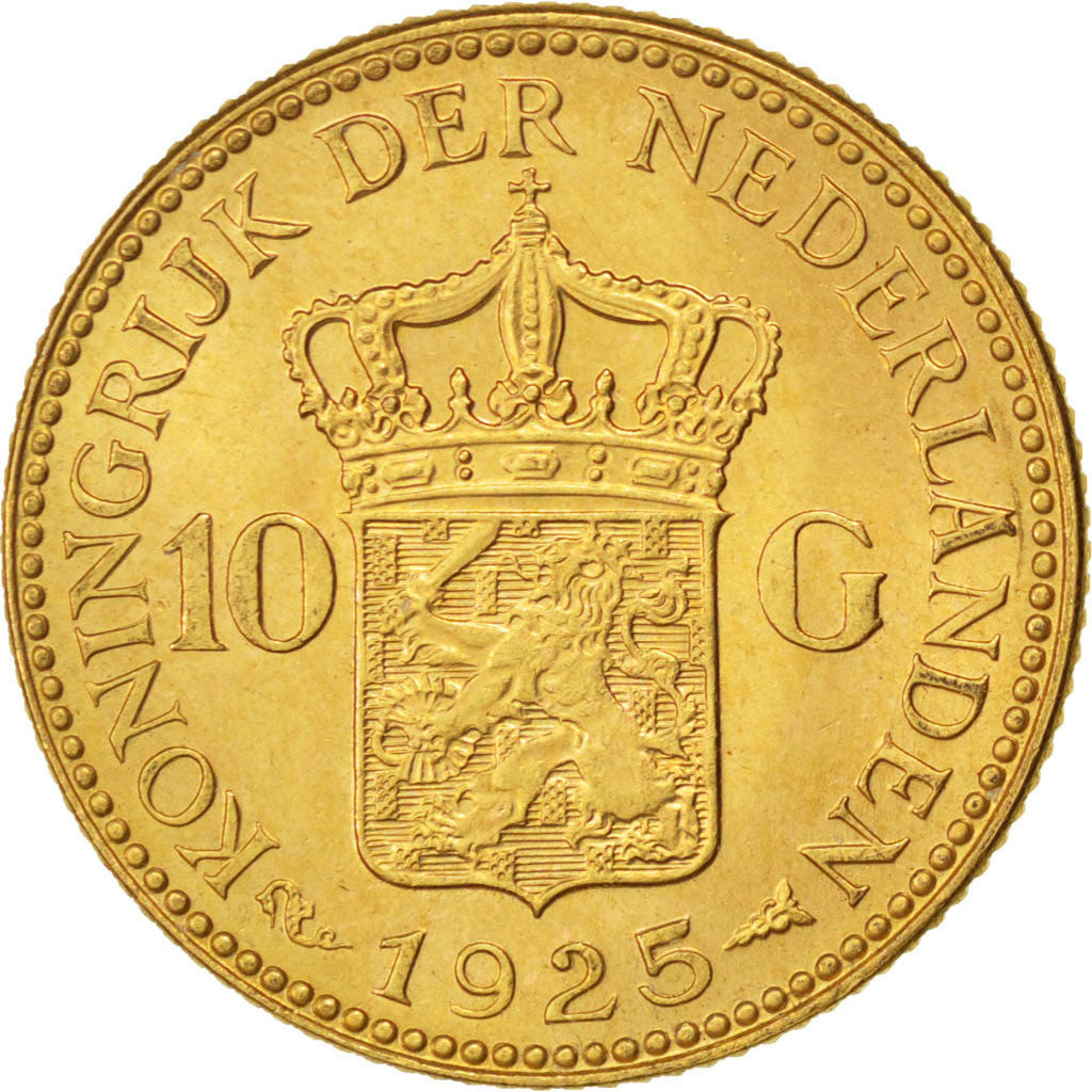Moneta, Paesi Bassi, Wilhelmina I, 10 Gulden, 1925, SPL-, Oro, KM:162
