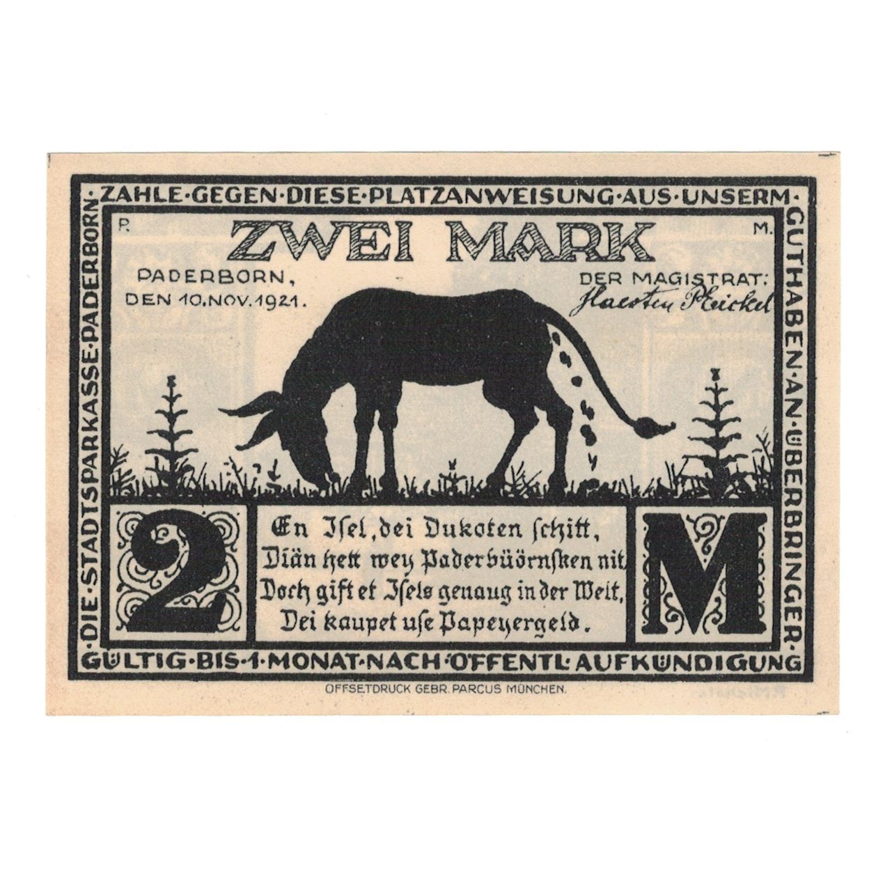 Banknote, Germany, Paderborn Evangelische Kirchenkasse, 2 Mark, rue, 1921
