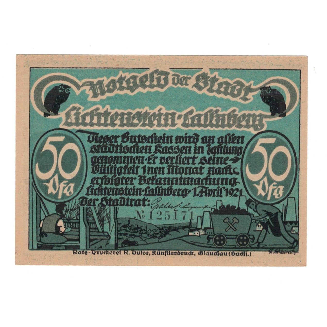 Banknote, Germany, Lichtenstein Callnberg, 50 Pfennig, personnage 1, 1921