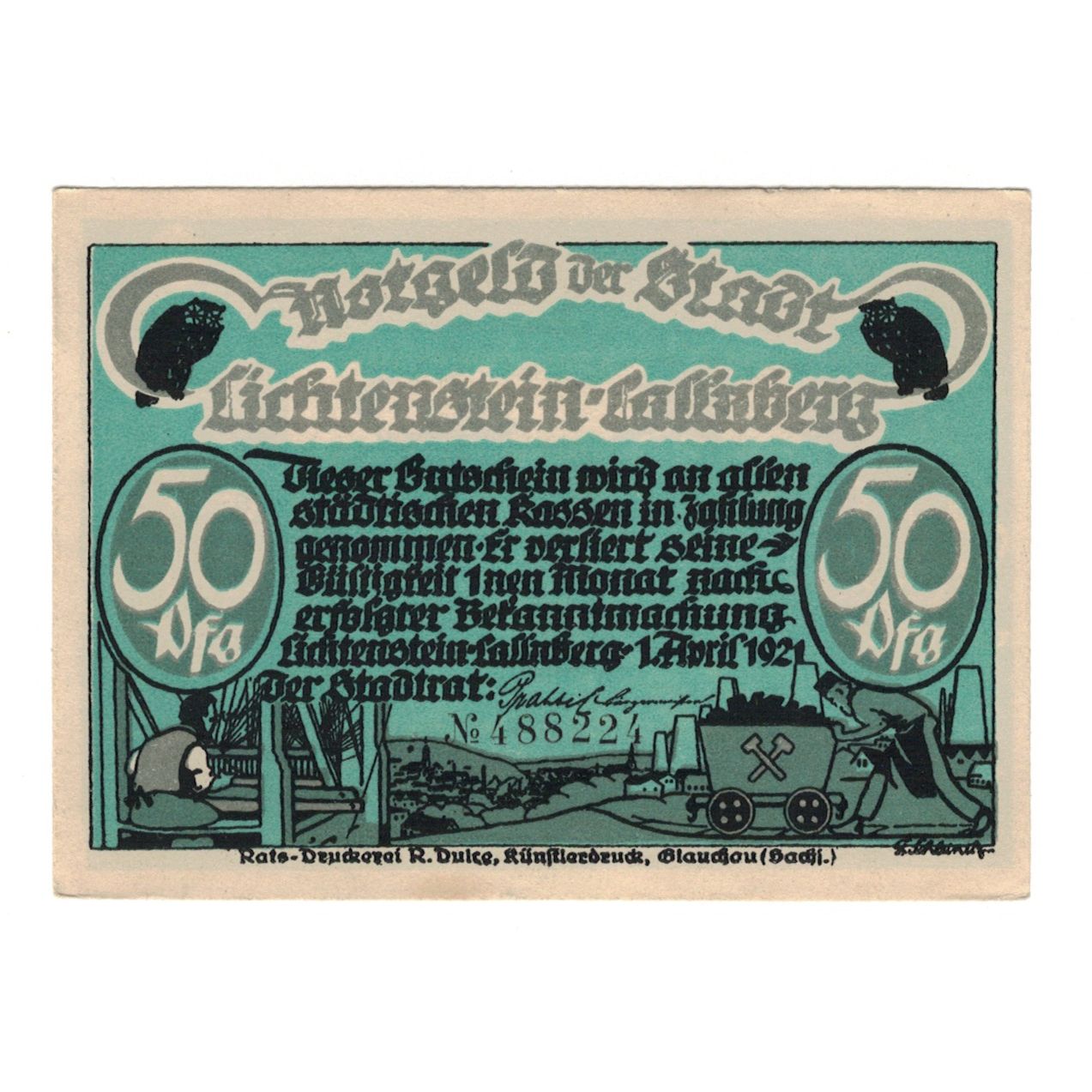 Banknote, Germany, Lichtenstein Callnberg, 50 Pfennig, personnage 2, 1921