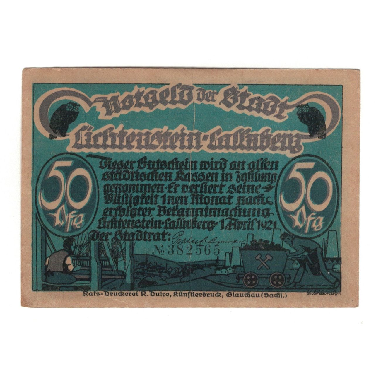 Banknote, Germany, Lichtenstein Callnberg, 50 Pfennig, personnage 3, 1921