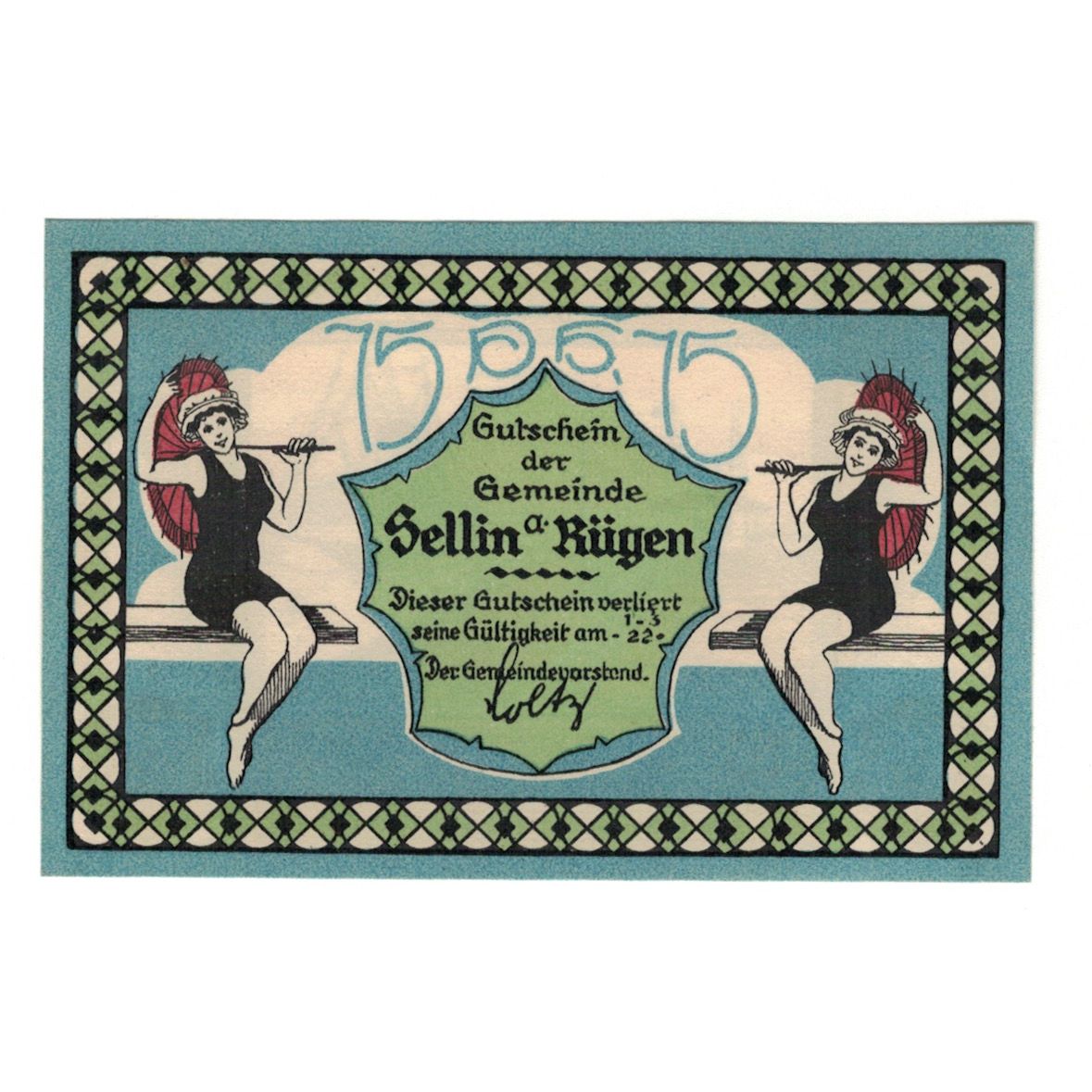 Banknote, Germany, Sellin a. Rugen Gemeinde, 75 Pfennig, bateau, 1922