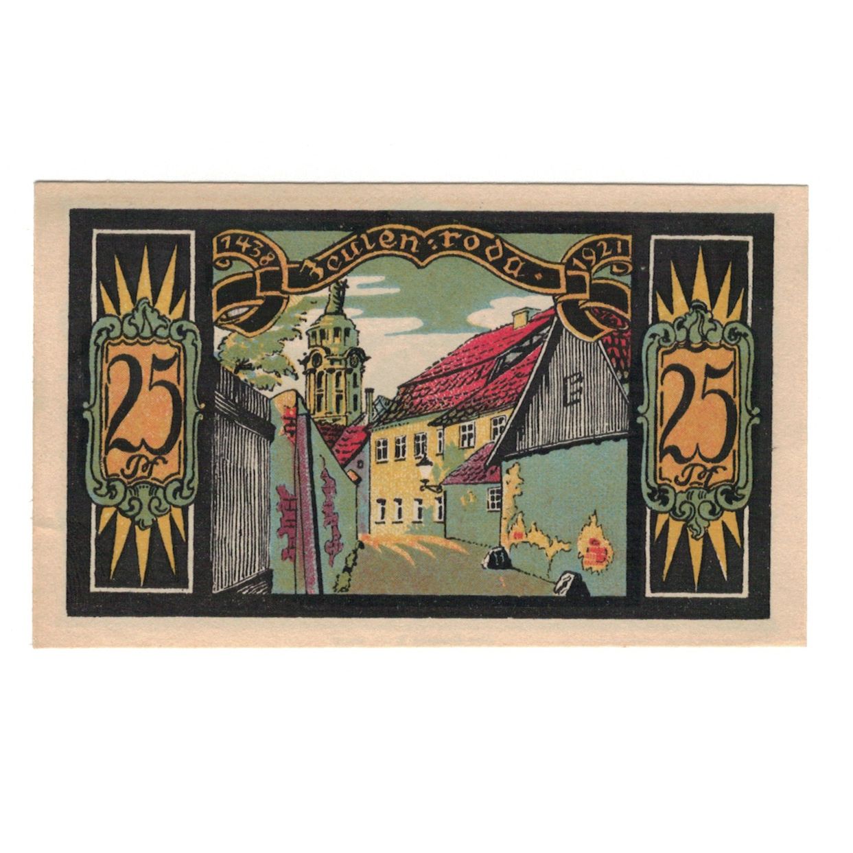 Banknote, Germany, Zeulenroda Stadt, 25 Pfennig, village, 1921, 1921-11-01