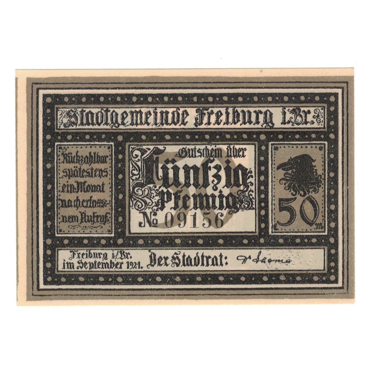 Banknote, Germany, Freiburg i. Br. Stadt, 50 Pfennig, Batiment, 1921