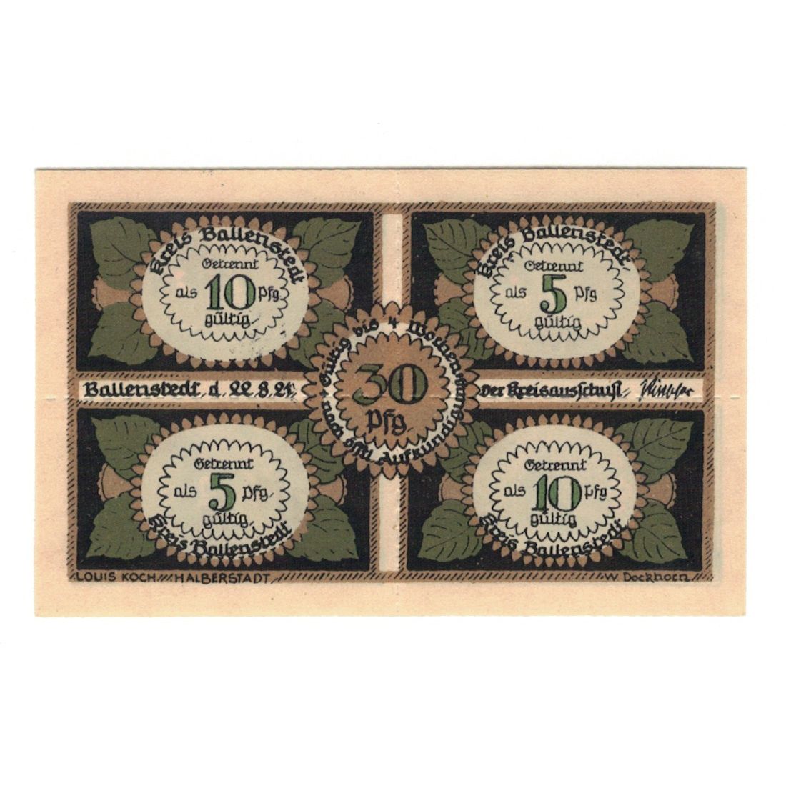 Banknote, Germany, Ballenstedt am Harz Kreis, 30 Pfennig, personnage, 1921