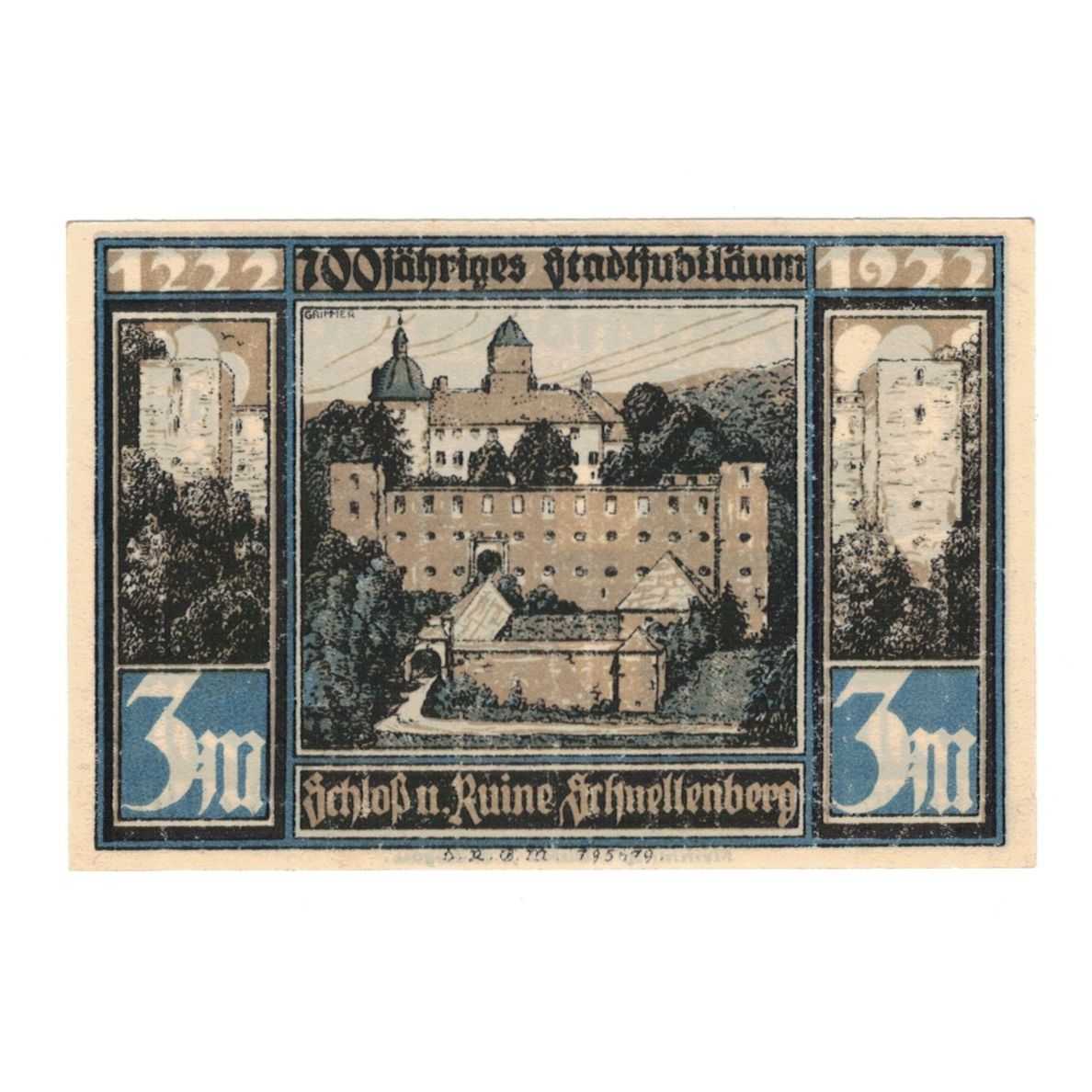 Banknote, Germany, Attendorn Magistrat, 3 Mark, Monument, 1922, UNC(65-70)