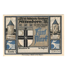 Billet, Allemagne, Attendorn Magistrat, 5 Mark, personnage, 1922, NEUF