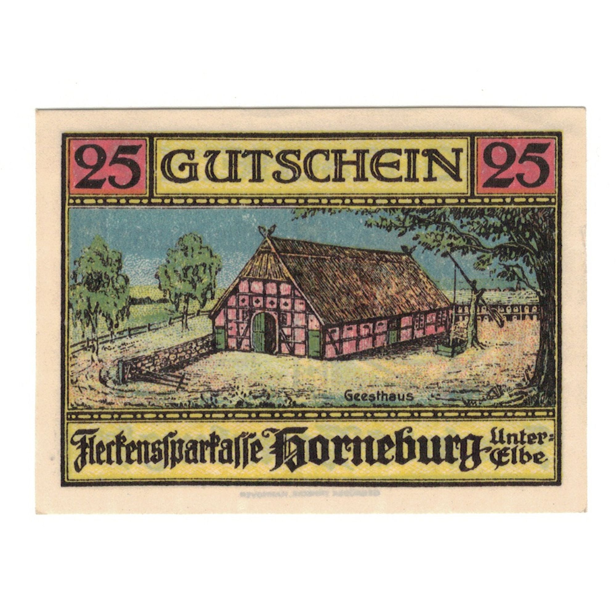 Banknote, Germany, Horneburg Fleckenssparkasse, 25 Pfennig, Maison, 1921