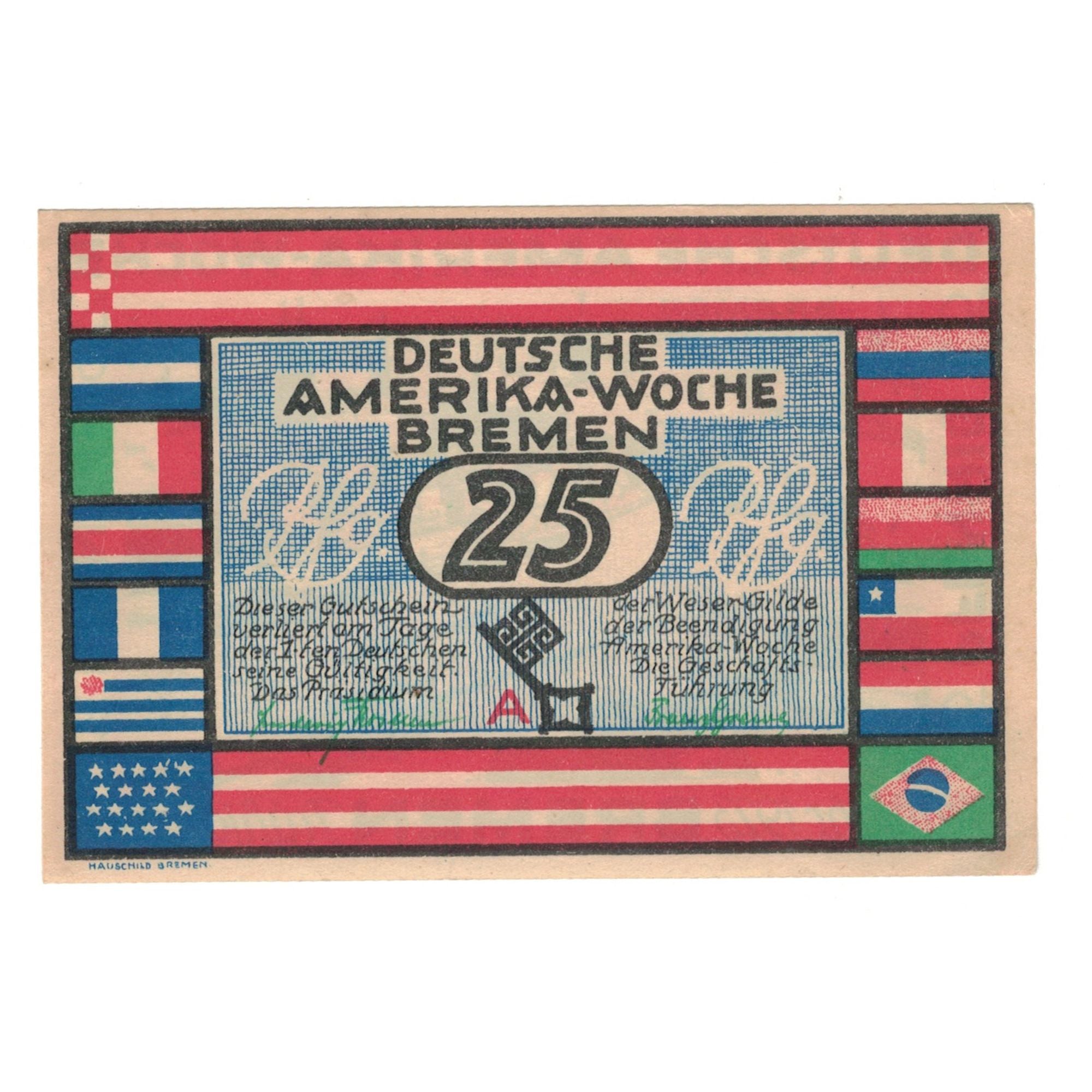 Banknote, Germany, Bremen Deutsche Amerika Woche, 25 Pfennig, paysage, 1922