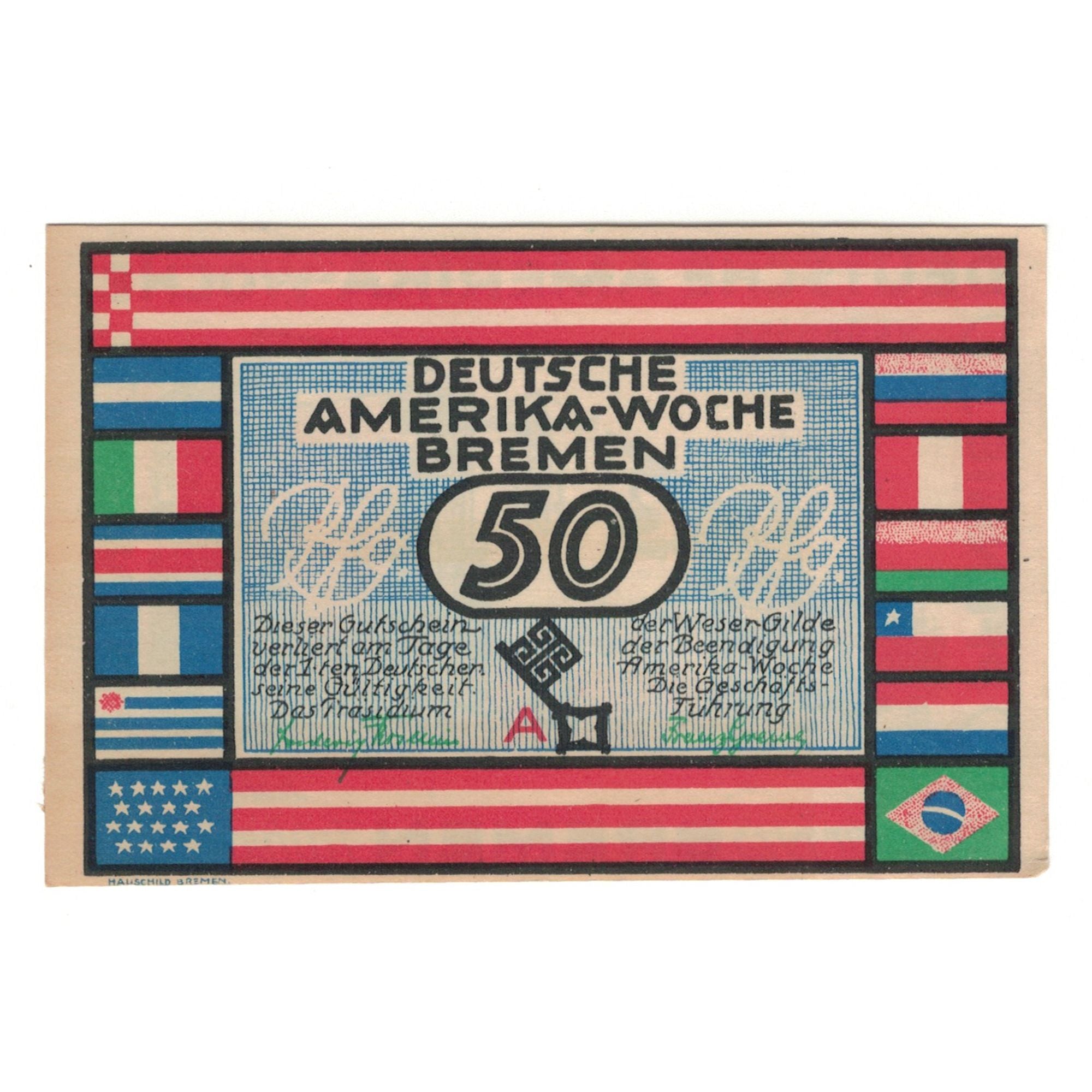 Banknote, Germany, Bremen Deutsche Amerika Woche, 50 Pfennig, paysage, 1922