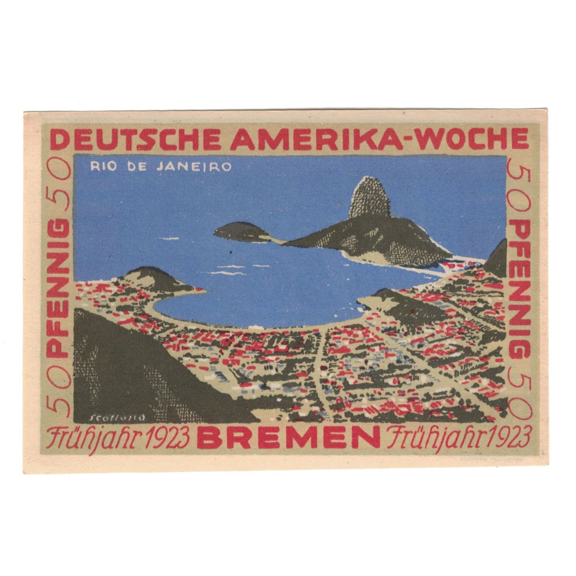 Banknote, Germany, Bremen Deutsche Amerika Woche, 50 Pfennig, paysage, 1922