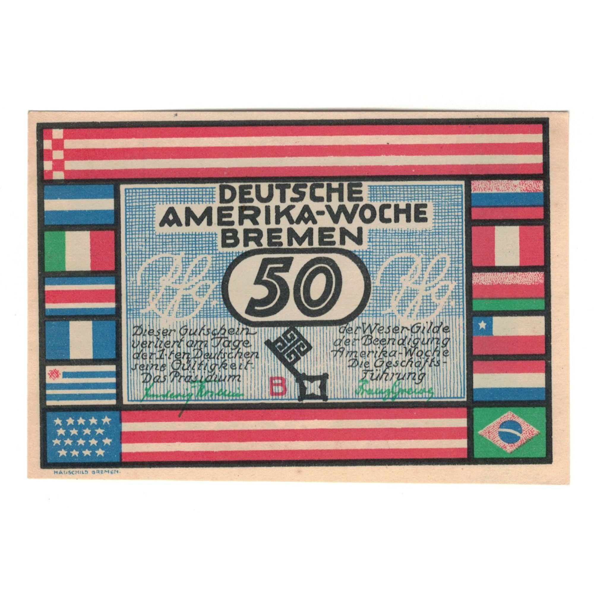 Banknote, Germany, Bremen Deutsche Amerika Woche, 50 Pfennig, paysage, 1922