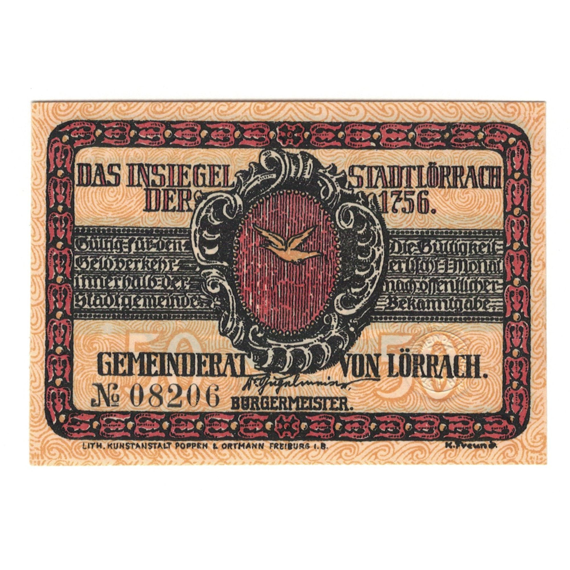 Billet, Allemagne, Lörrach Stadt, 50 Pfennig, personnage, 1922, NEUF