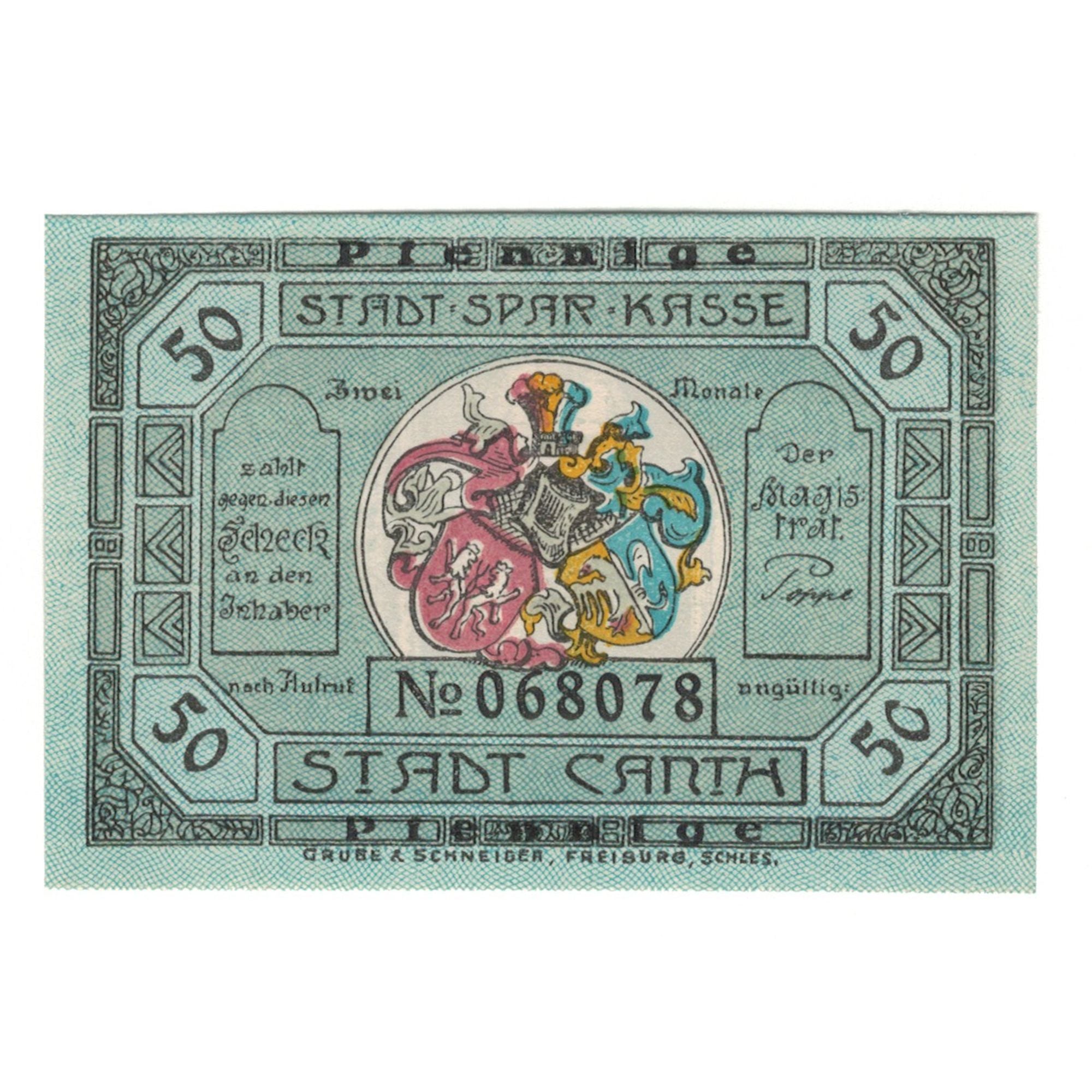 Banknote, Germany, Canth Stadt, 50 Pfennig, personnage, 1922, UNC(65-70)