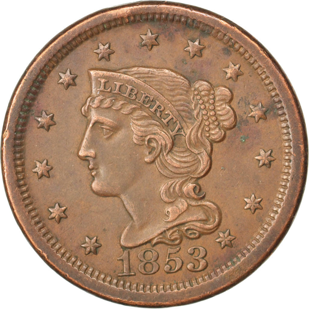 Coin, United States, Braided Hair Cent, Cent, 1853, U.S. Mint, Philadelphia