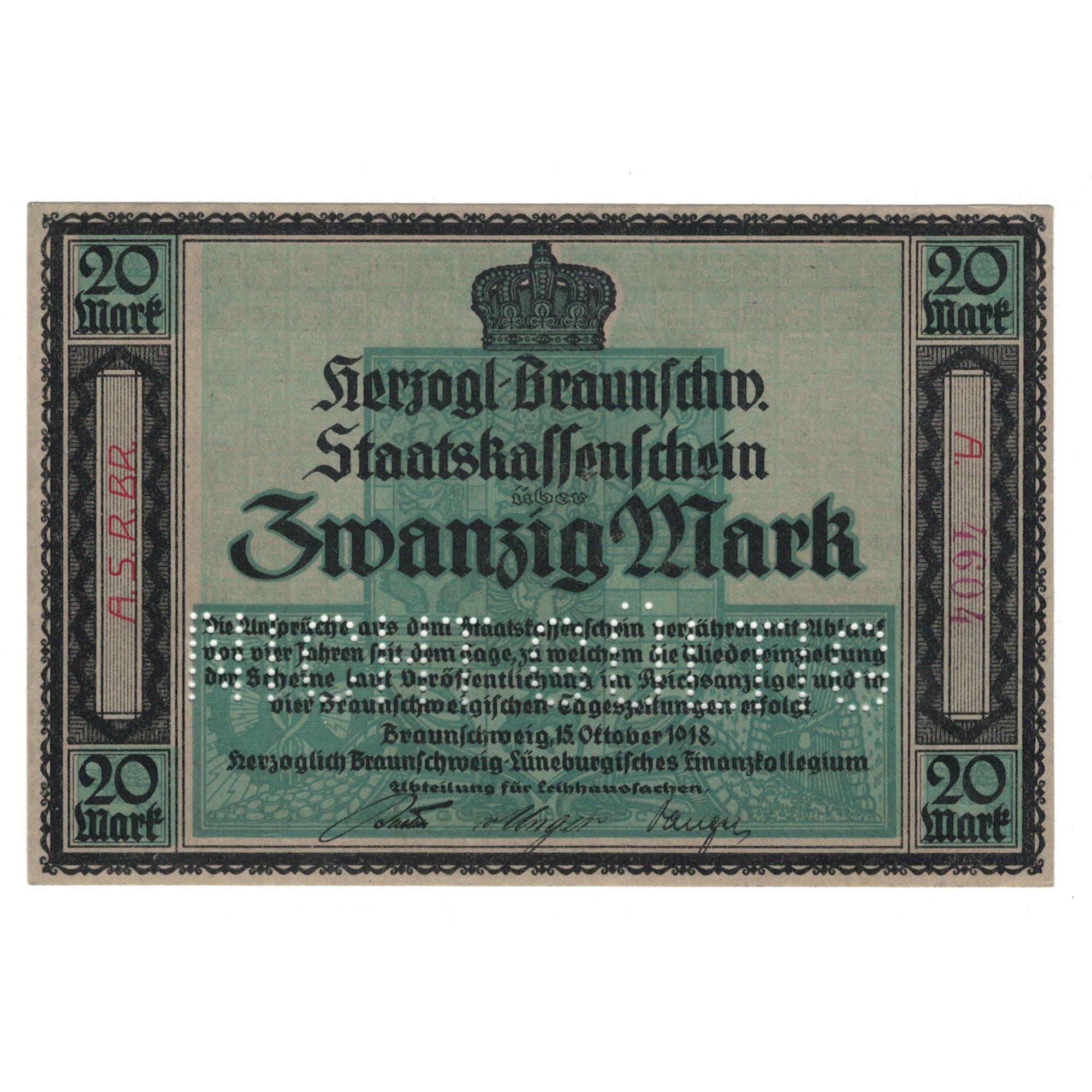Banknote, Germany, Braunschweig Herzogl. Braunschweig-Lüneburgisches